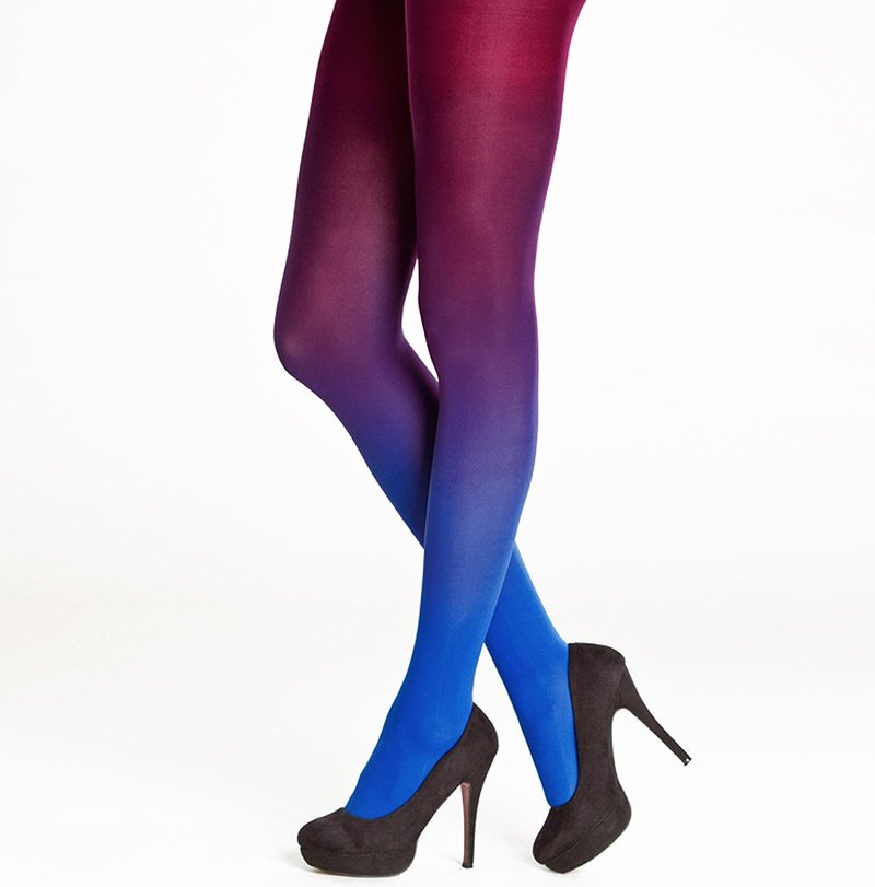 Blue-burgundy ombre gradient pantyhose - 內搭褲/緊身褲 - 尼龍 藍色