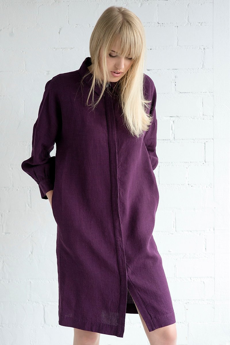 Linen Dress Motumo – 17S12 / Handmade linen summer dress - ชุดเดรส - ลินิน 