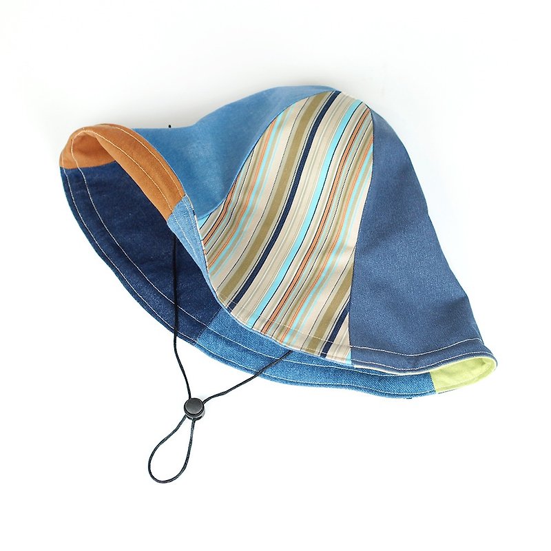 Mavericks village hats visor wind rope simple color matching [ground stripes] HB-18 - หมวก - ผ้าฝ้าย/ผ้าลินิน สีกากี