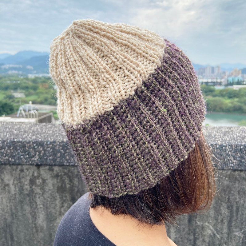 Purely hand knitted-wool hat - หมวก - ขนแกะ สีกากี