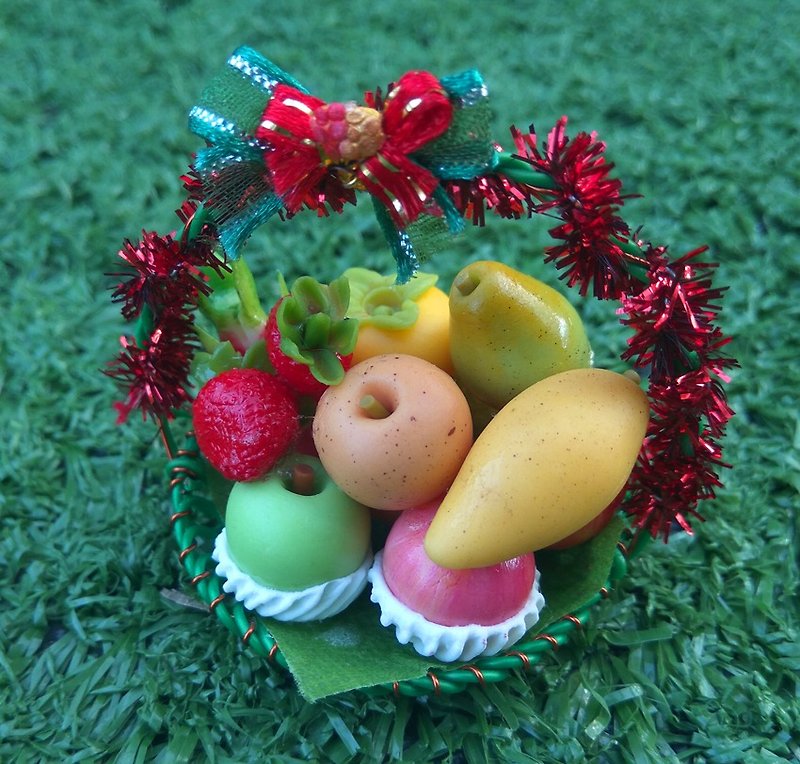 Mini Fruit Baskets (handcraft) - ของวางตกแต่ง - ดินเหนียว สีเขียว