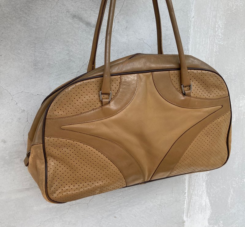 Prada out-of-print Khaki honey antique bag portable large-capacity bowling bag vintage - Handbags & Totes - Genuine Leather Khaki