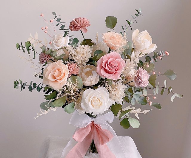 [Dried flowers without withering] lotus root powder skin white  non-withering roses natural style American style bouquet