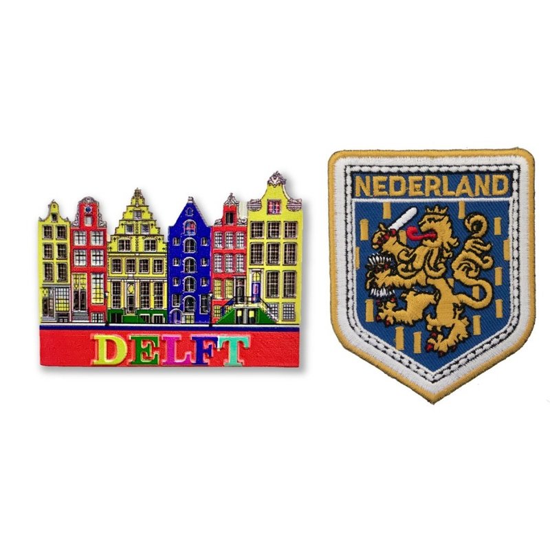 オランダ デルフト DELFT ゲート マグネット + オランダ アムステルダム クロス ラベル [2 ピース グループ] トラベル マグネット - マグネット - ゴム 多色