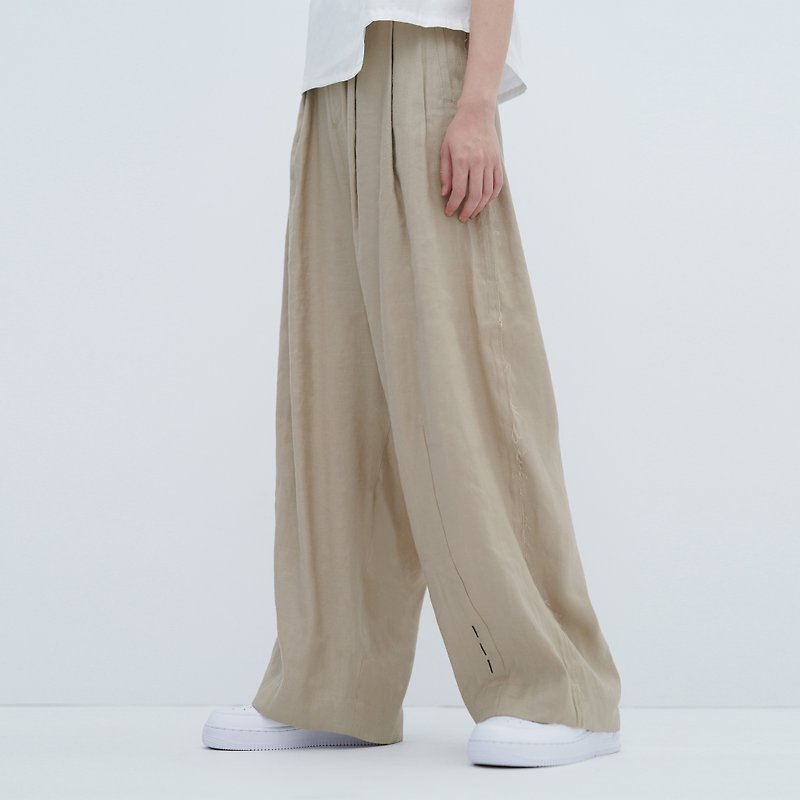 TRAN - Hemp-necked wide pants - Women's Pants - Cotton & Hemp Khaki