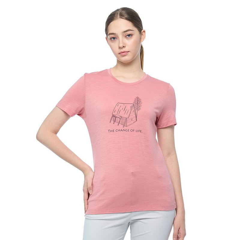 【Wildland Wilderness】100% Merino short-sleeved top women's dry rose 0B02603-168 - Women's Tops - Wool Pink