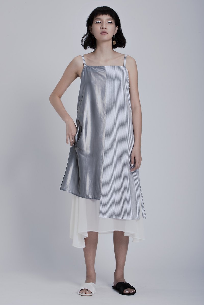 YIBO/傘狀雪紡拼接洋裝 - 其他 - 其他材質 銀色