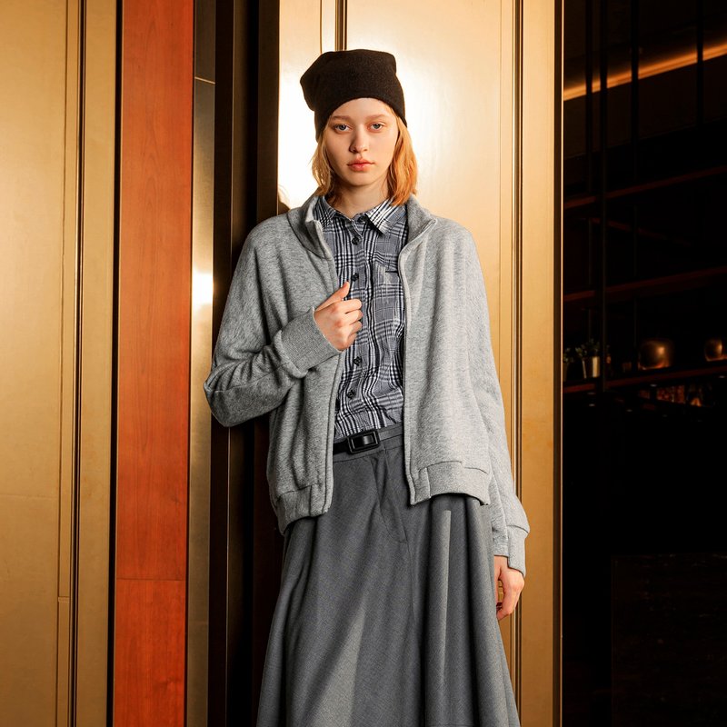 結構袖口立領羅紋外套 - 女大衣/外套 - 其他材質 灰色