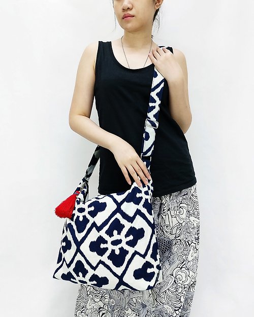 pikalda Thai Cotton Bag Women bag Hobo bag Shoulder bag Cross Body Bag Tassel Indigo
