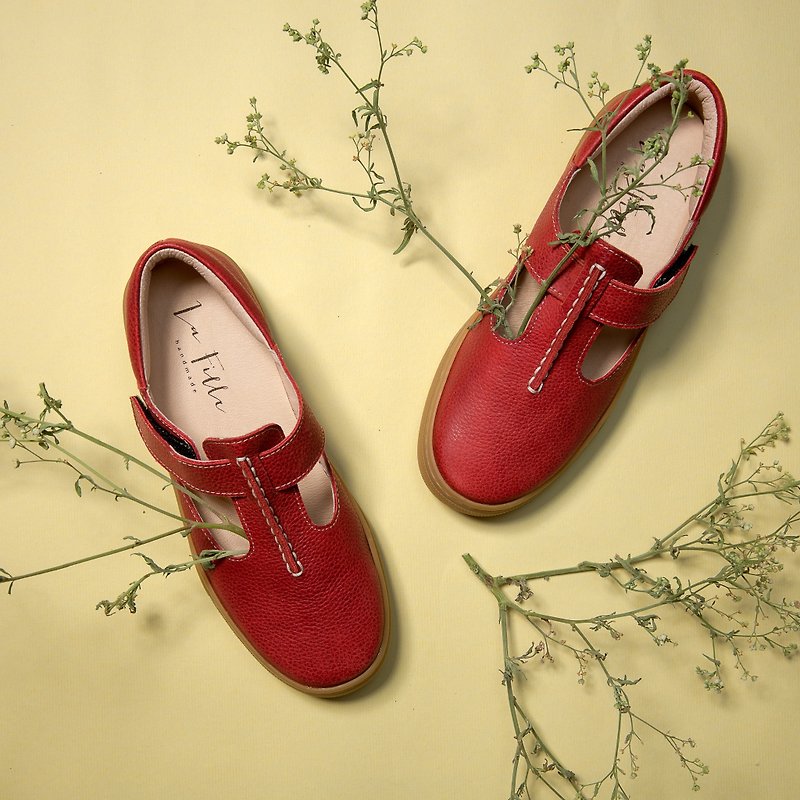 T-shaped round head Mary Jane _ red - Women's Casual Shoes - Genuine Leather Red