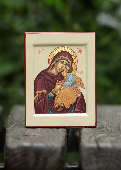 Orthodox small icons hand painted orthodox christian Virgin Mary icon Mother of God Sweet Kiss