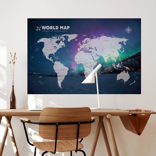 自由取材 Deco Life 【輕鬆壁貼】世界地圖/極光 - 無痕/居家裝飾