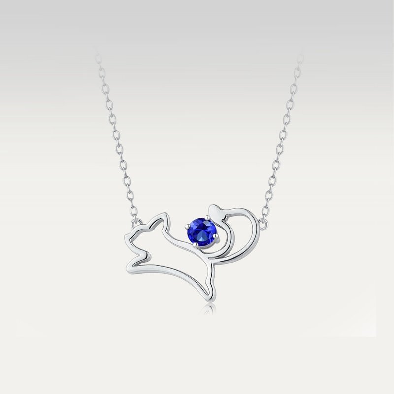 Love Pet Series [Lingbao Fox] Love Fox That Never Leaves Silver\18k Gold Cultivated Sapphire Necklace - Necklaces - Precious Metals Silver