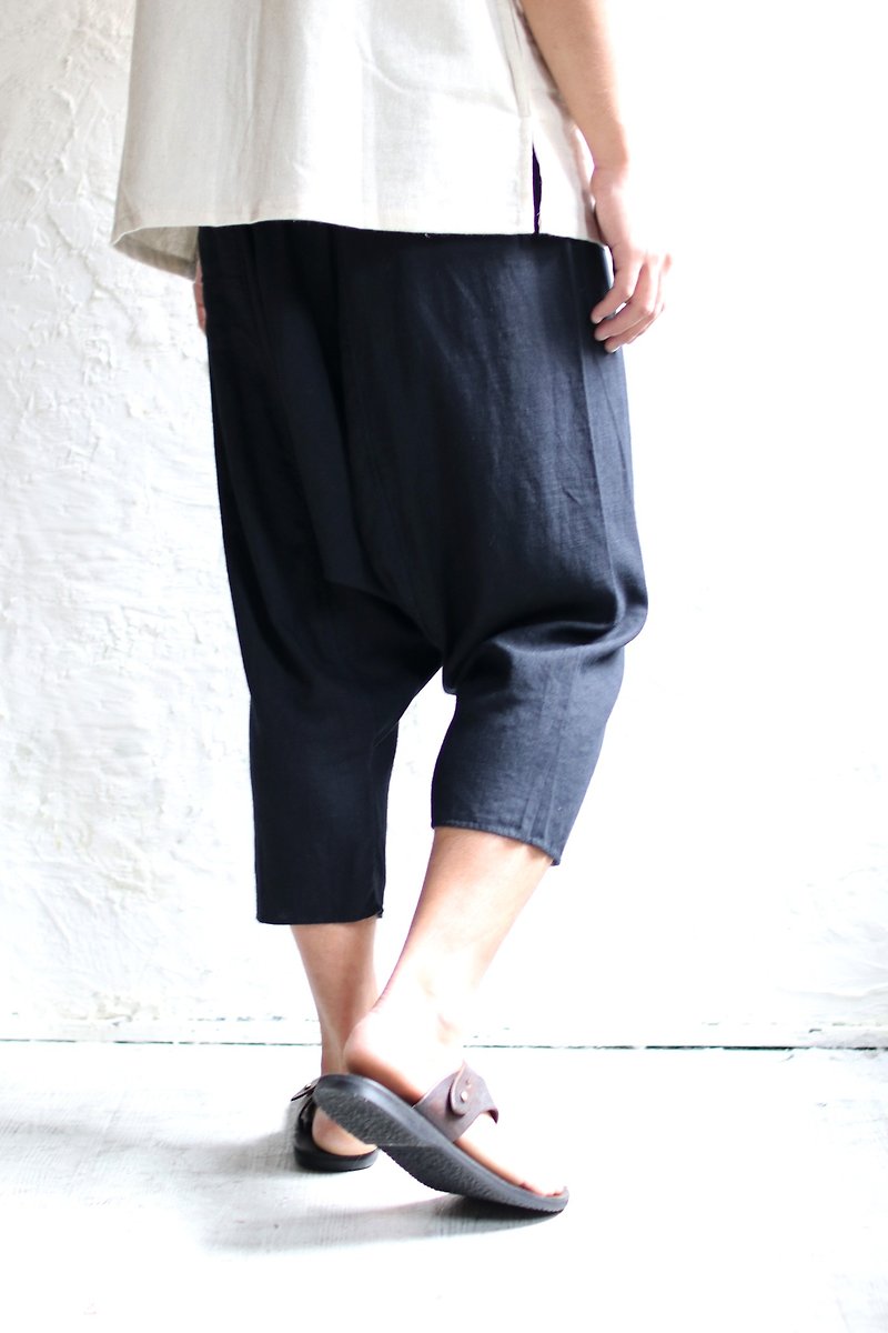 Omake Lisu Pants - กางเกงขายาว - ผ้าฝ้าย/ผ้าลินิน สีดำ