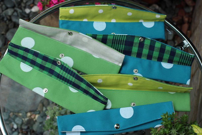 Little water jade environmental protection chopsticks bag - ตะเกียบ - ผ้าฝ้าย/ผ้าลินิน สีเขียว