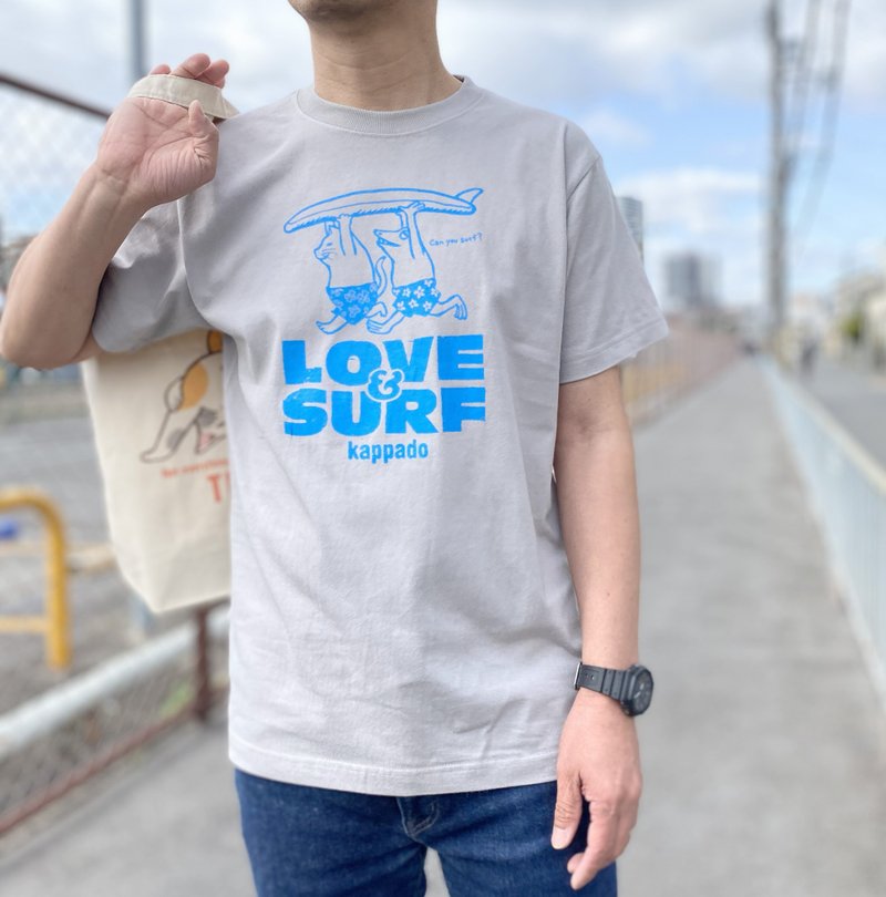 猫と青蛙のTシャツ　グレー　男女兼用 - 女 T 恤 - 棉．麻 灰色