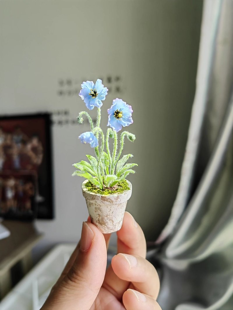 Himalayan Poppy Miniature Clay Blue-purple Mini Potted Plant - Items for Display - Clay Blue