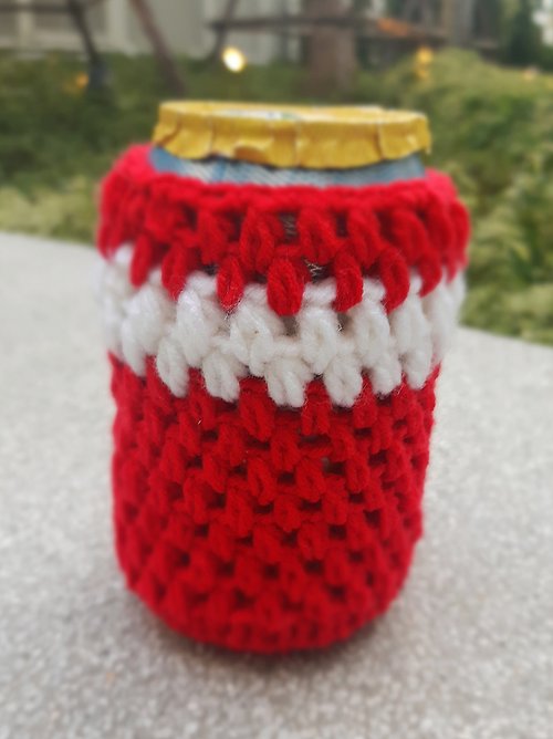 luckyhandmade246 cover fruit beer can red and white yarn crochet handmade