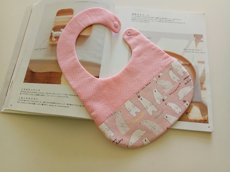 粉北極熊  彌月禮物 圍兜 寶寶圍兜 - 彌月禮盒 - 棉．麻 粉紅色