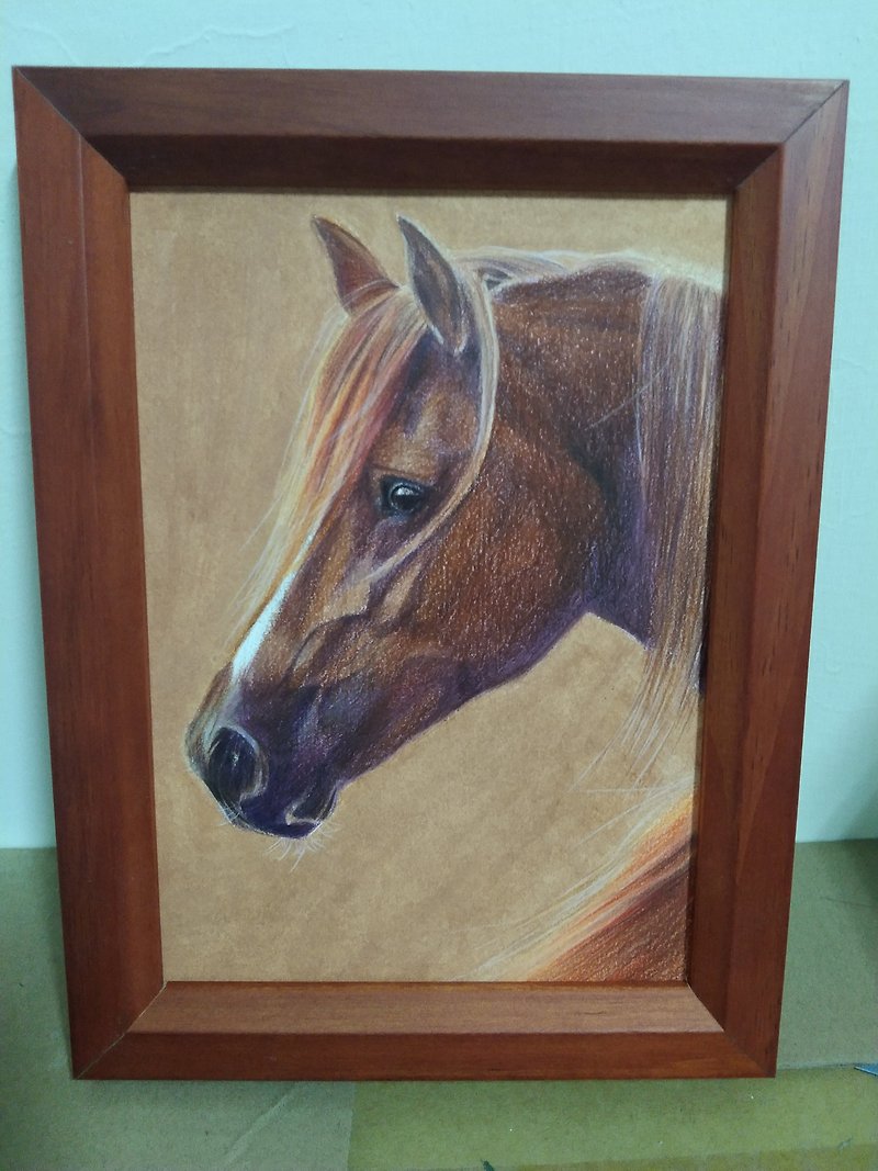 Decoration/horse/color pencil drawing/original/framed - โปสเตอร์ - กระดาษ 