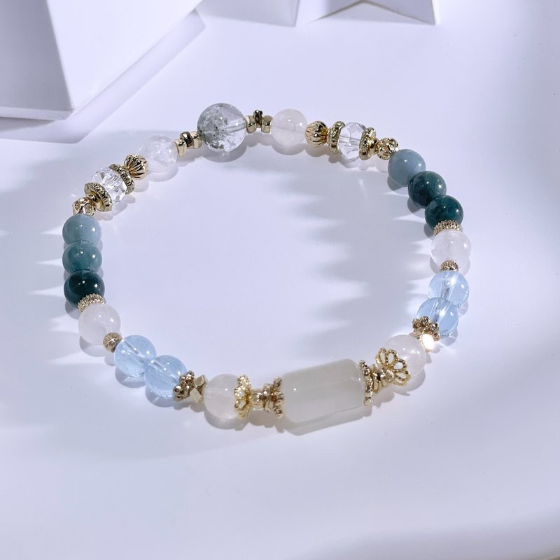 Day Moon | Moonstone | Stone| Blue Water Jade | White Crystal | Crystal Bracelet A2433-1 - สร้อยข้อมือ - คริสตัล หลากหลายสี