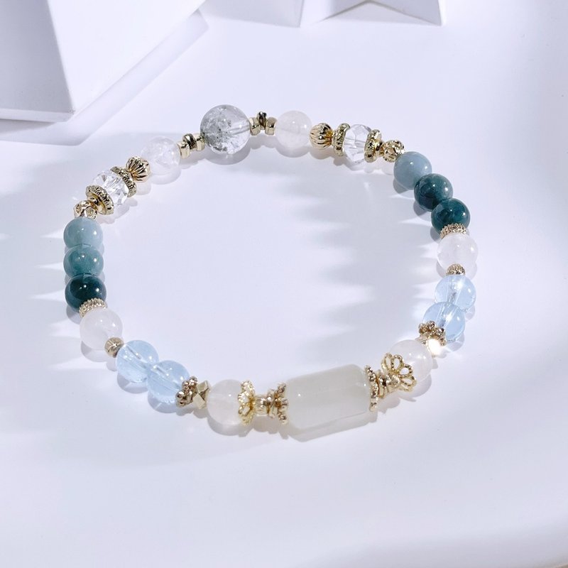 白晝之月 |月光石|托帕石|藍水翡翠|白水晶| 水晶手鍊 A33-1 - 手鍊/手環 - 水晶 白色