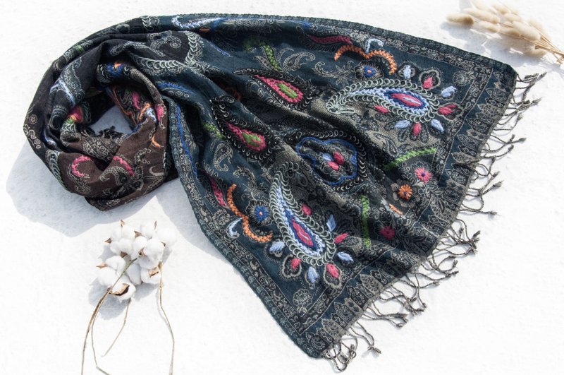 羊絨毯 刺繡毛毯 羊毛蓋毯 保暖披肩 針織毯 刺繡羊毛披肩/針織蓋毯/刺繡圍巾/羊絨披巾/喀什米爾Cashmere-花朵 - 圍巾/披肩 - 羊毛 多色