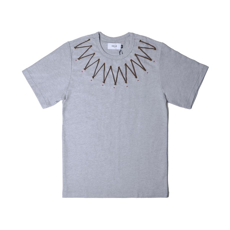 oqLiq  - 失われた - スノーシャンクの文字列T（灰色） - Tシャツ メンズ - コットン・麻 グレー