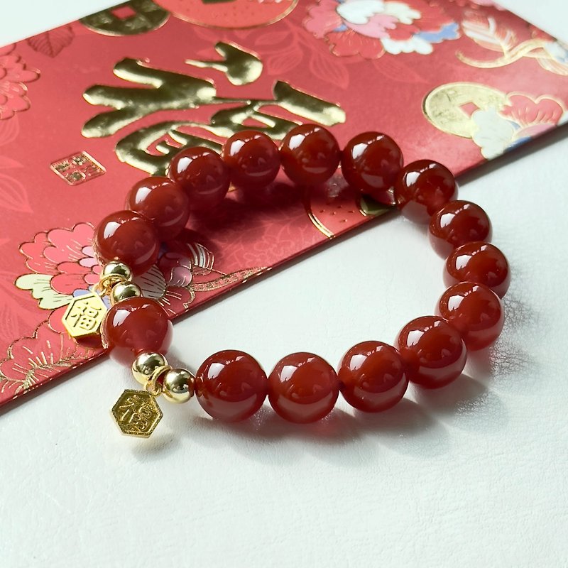 Peace Blessing Pendant Red Agate 14K Gold Plated Bracelet - สร้อยข้อมือ - เครื่องประดับพลอย สีแดง