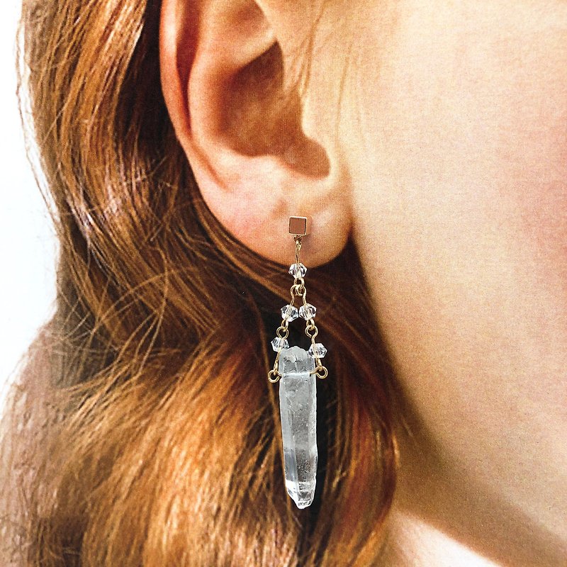 水晶14kgf耳環 獨一無二耳環 透明水晶耳環 手工製作 可改耳夾 - 耳環/耳夾 - 水晶 白色