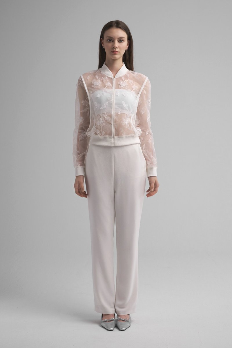 Eso雪紗花影3D雷射貼花透膚外套 - 女大衣/外套 - 其他人造纖維 