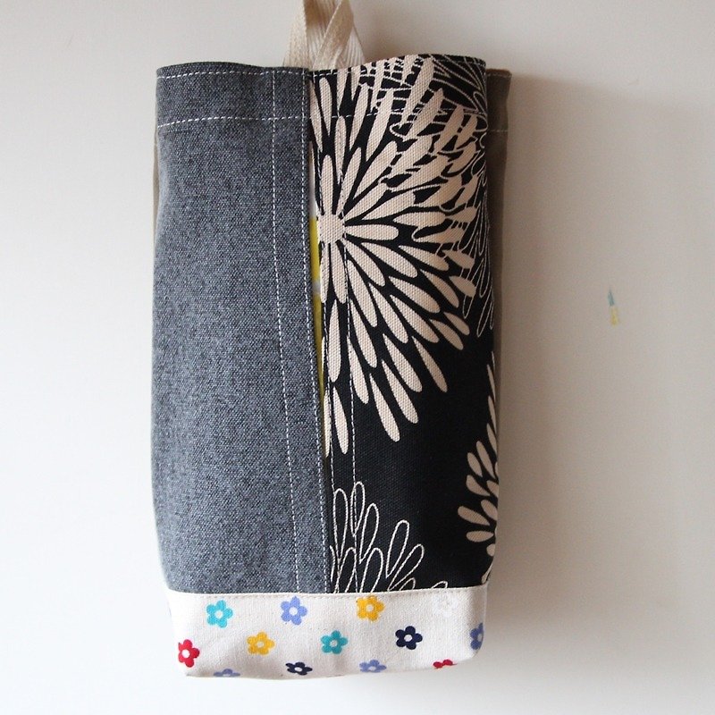 Cotton Fabric: canvas tissue box cover, Hanging Tissue Box, housewarming gift,  Black fireworks + Deep gray + little flower - Items for Display - Cotton & Hemp Black