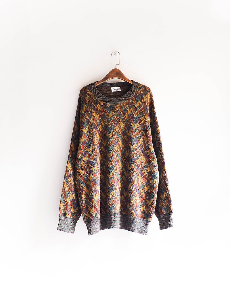 River Hill - psychedelic geometric mysterious land of ancient totem antique Kashimier cashmere coat cashmere vintage oversize sweaters - Men's Sweaters - Wool Multicolor