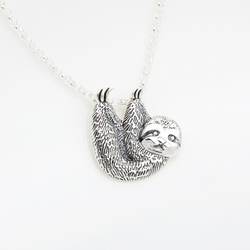 【Angel & Me】Cute Animal Sloth s925 sterling silver necklace Birthday gift - Necklaces - Sterling Silver Silver