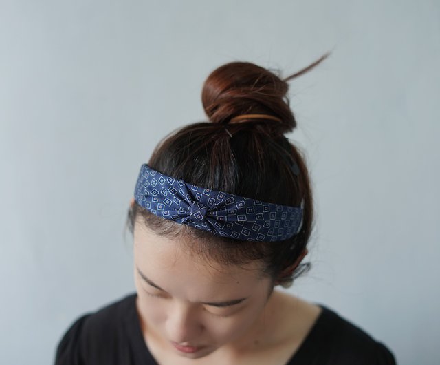 Antique tie handmade headband - CHANEL Chanel - dark blue - bow version -  Shop papasbowtie Headbands - Pinkoi