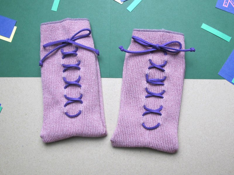 XX Socks/文青款綁繩中統襪/香檳粉紫/接單訂製 - 襪子 - 棉．麻 粉紅色