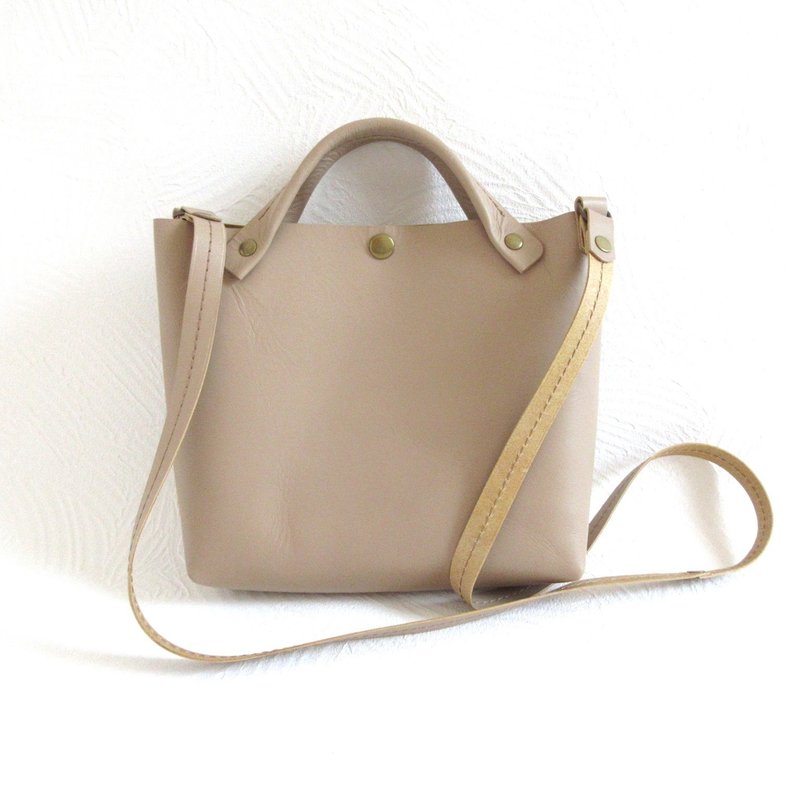 牛革・小さくて可愛い・ミニショルダー・ベージュ・スムース・0165 - 側背包/斜背包 - 真皮 咖啡色