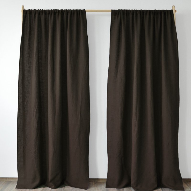 Brown regular and blackout linen curtains / Custom curtains / 2 panels - 門簾/門牌 - 亞麻 咖啡色
