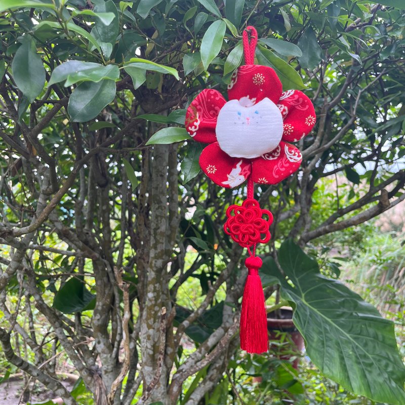 新年掛飾。花開富貴貓貓掛飾。 - 擺飾/家飾品 - 棉．麻 紅色