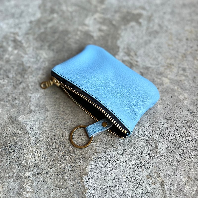 Goatskin Zipper Key Case - Azure Blue Can Hold Keys and Change 【LBT Pro】 - ที่ห้อยกุญแจ - หนังแท้ สีน้ำเงิน