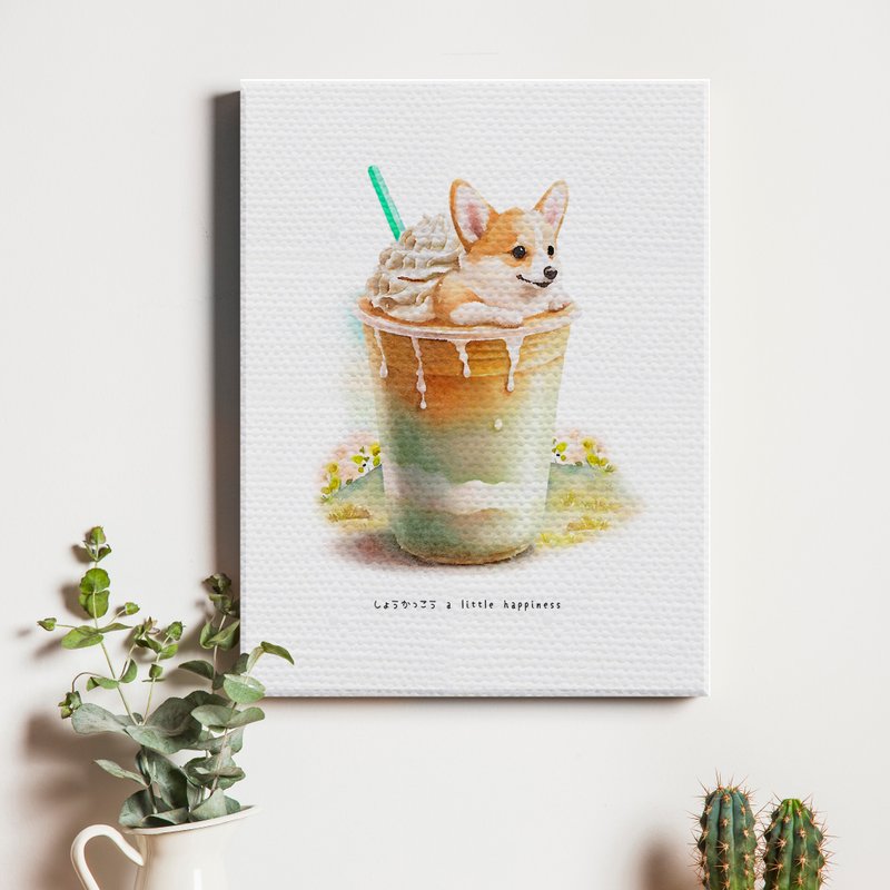 Corgi Frappuccino/canvas/frameless painting/decoration - กรอบรูป - วัสดุอื่นๆ สีส้ม