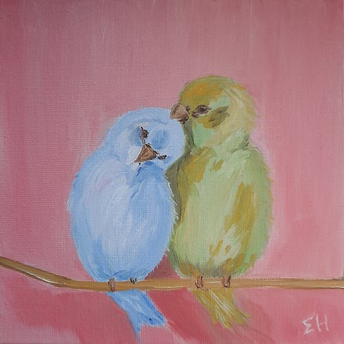 Art From Estella Parrots oil painting Birds wall art Love birds painting