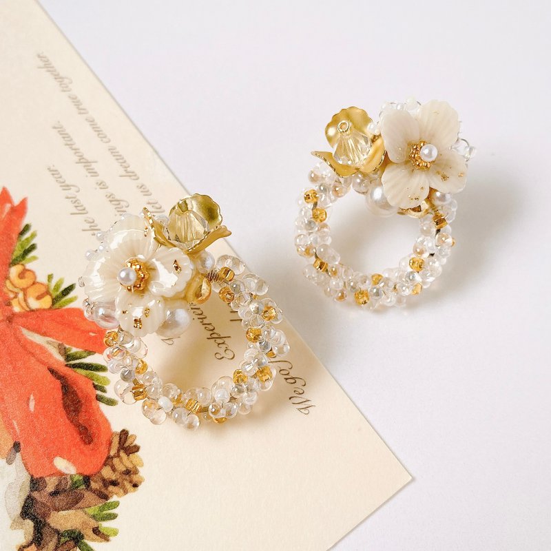 聖誕節限定-金色璀璨黏土耳環、手工耳環 - 耳環/耳夾/耳骨夾 - 黏土 金色