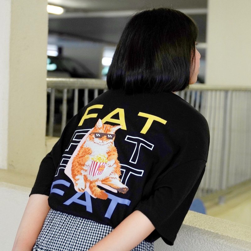 【CREEPS】Stay Fat Cat 寬鬆重磅印花T恤 210g - 男 T 恤 - 棉．麻 多色