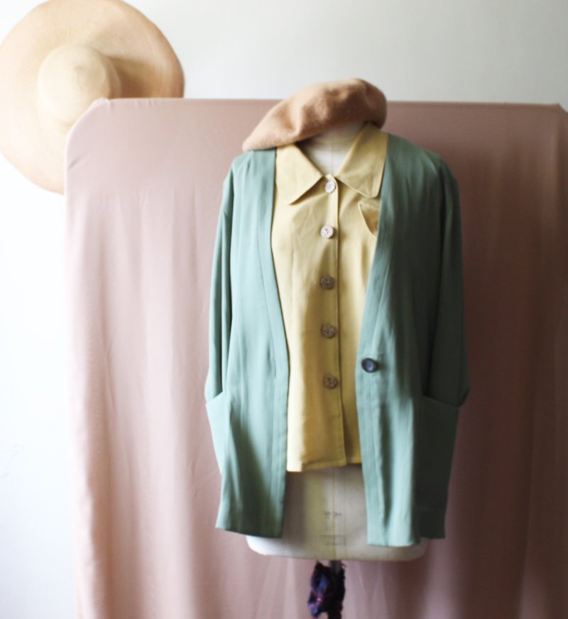 Vintage Matcha Green Vintage Jacket - Women's Blazers & Trench Coats - Other Man-Made Fibers Green