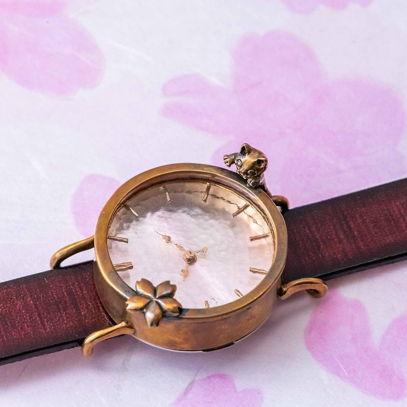 Kitten Watch M Marble Pink Invited by the Cherry Blossom Pond - Women's Watches - Other Metals Pink