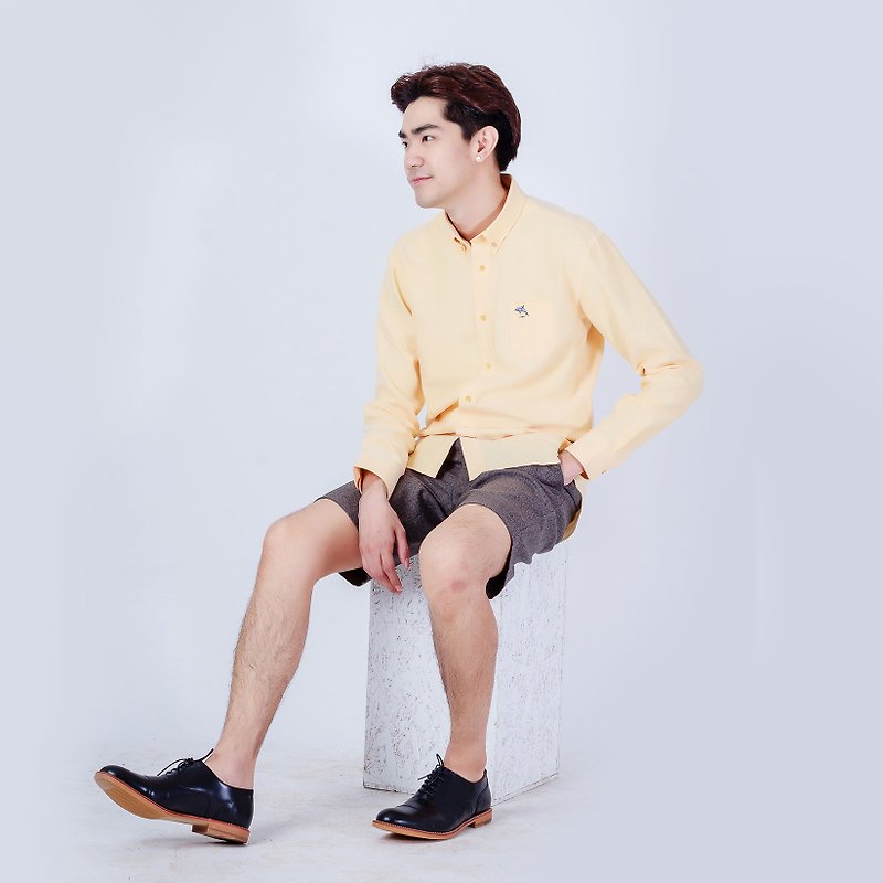 (SIZE S) DOLPHIN // yellow // men slim fit - 男裝 恤衫 - 棉．麻 黃色