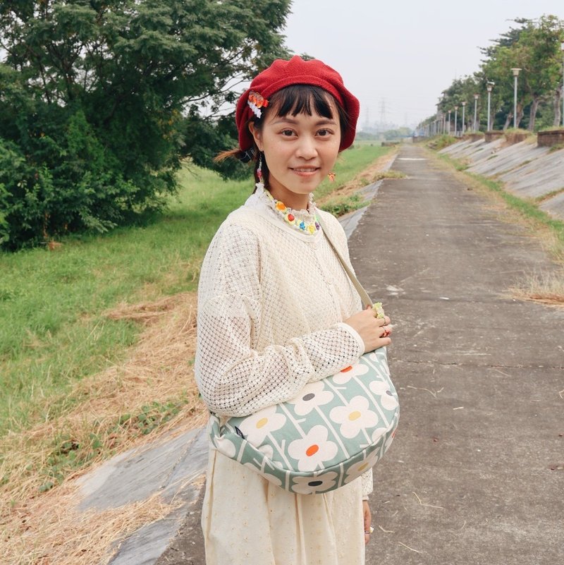 Half-moon crossbody bag/string flowers two colors - Messenger Bags & Sling Bags - Cotton & Hemp Multicolor