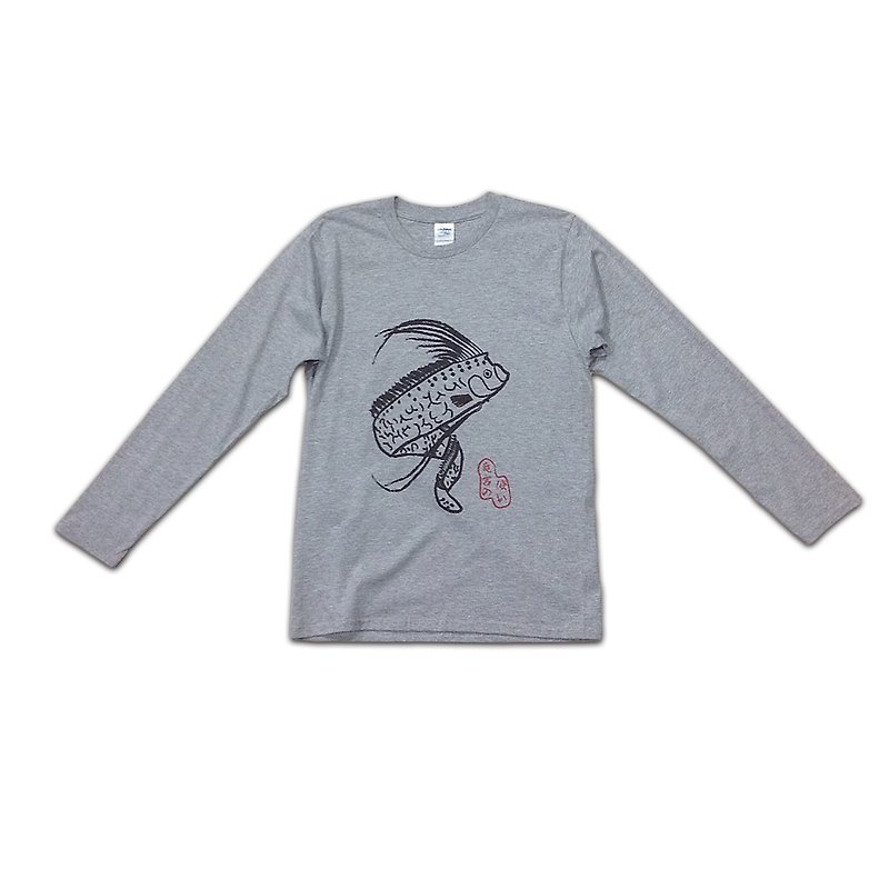 Design No.GO201 - 【Giant Oarfish】 Long sleeve T-Shirt#Gray - เสื้อฮู้ด - ผ้าฝ้าย/ผ้าลินิน สีเทา