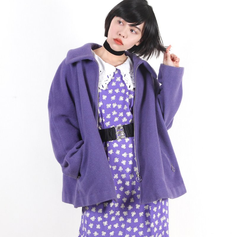 【蛋植物古着】紫玉葡萄古著毛料外套大衣 - 外套/大衣 - 羊毛 紫色